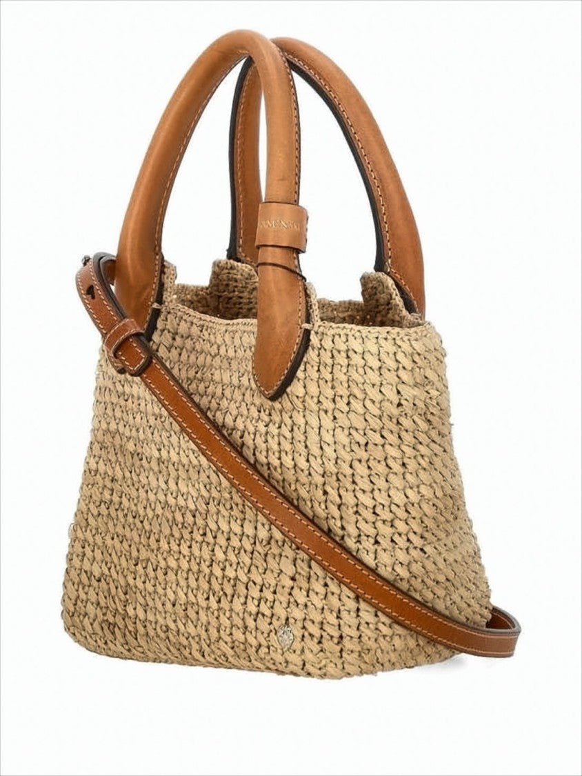 Helen Kaminski Woven Raffia Tote Bag With Leather Accents