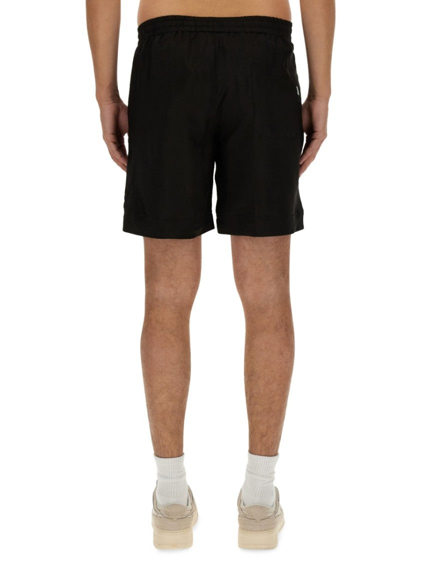 Msgm Black Shorts With Subtle Logo Detail