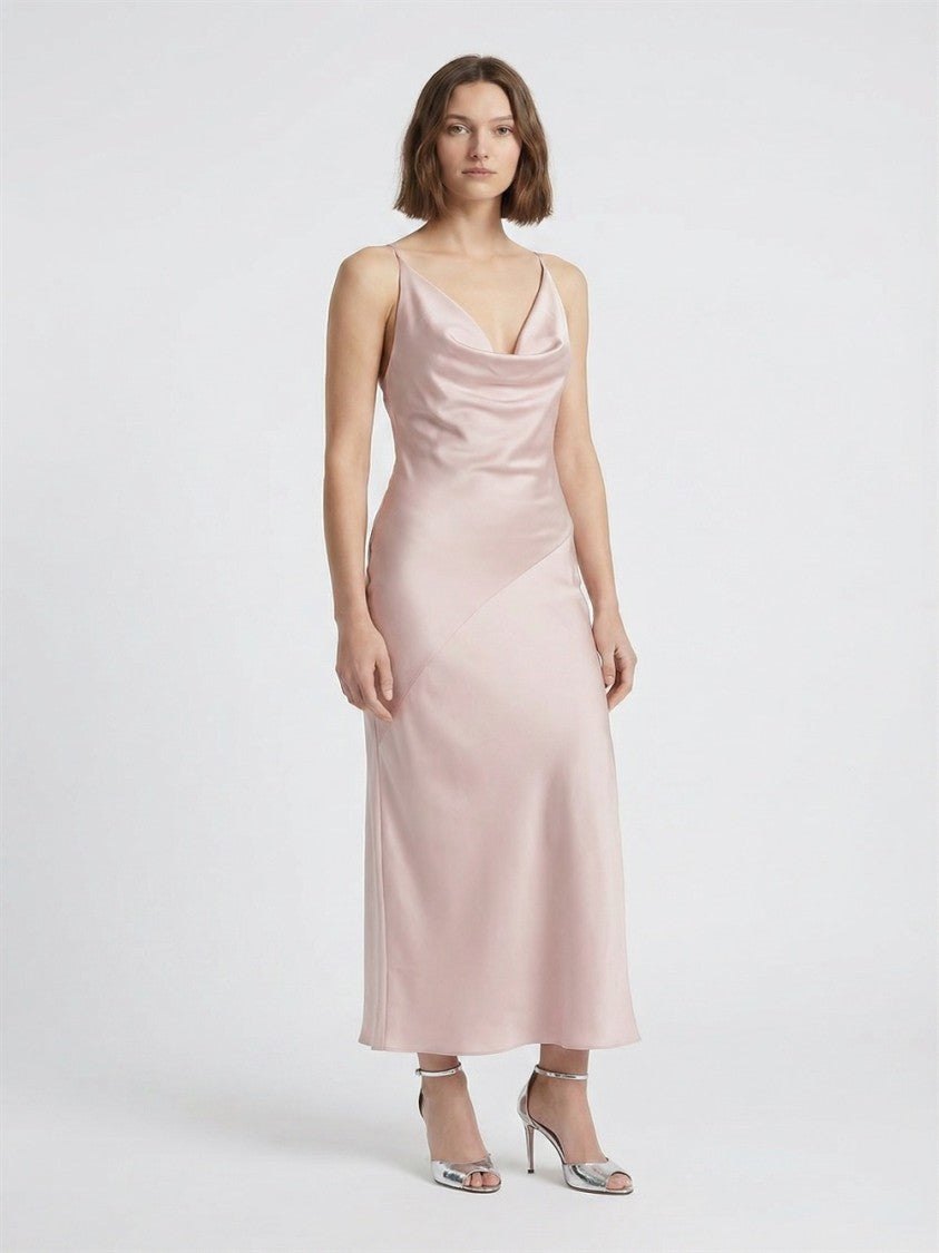The Andamane Cowl Neck Long Dress With Open Back Design