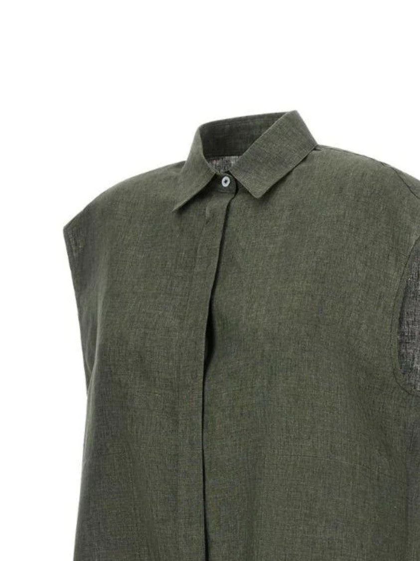 Herno Green Structured Collar Linen Shirt