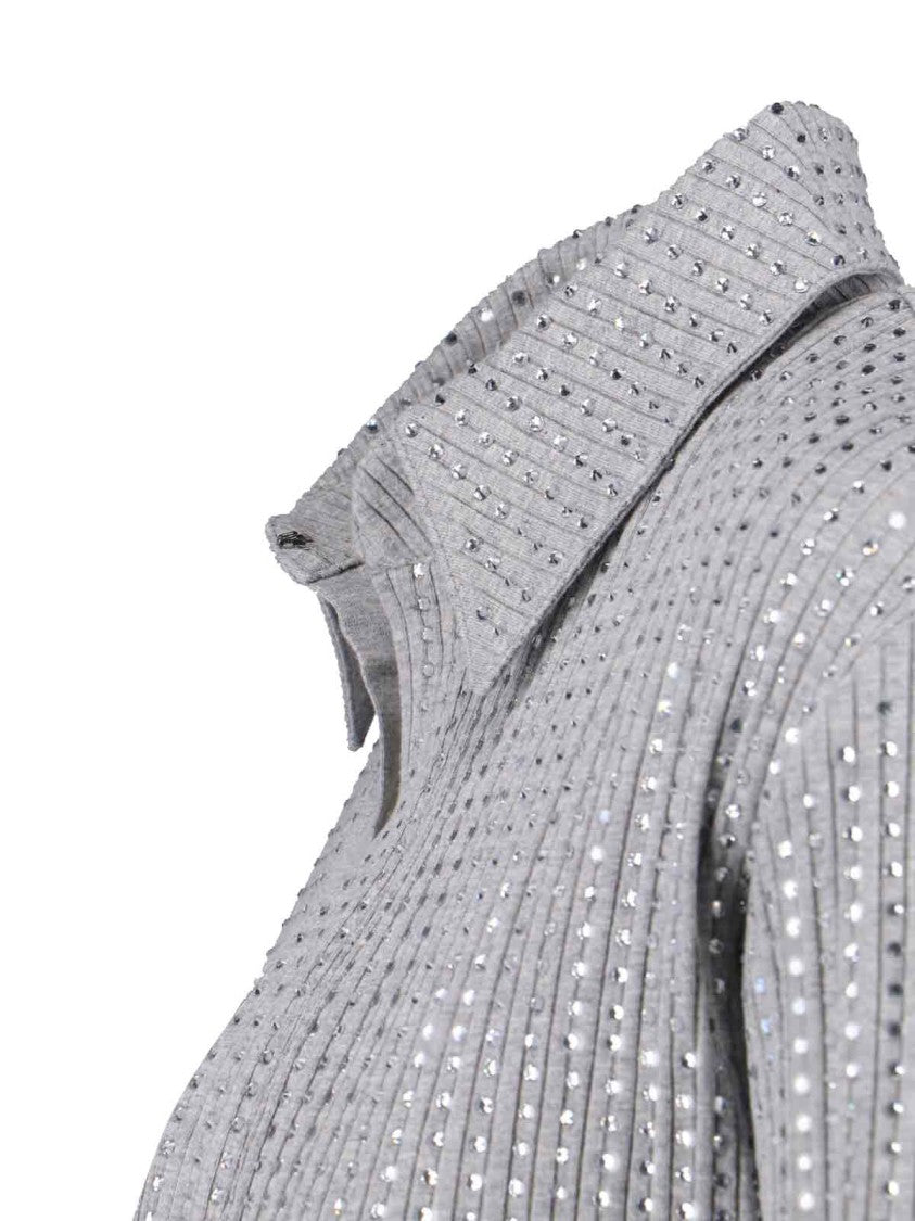 The Attico Fitted Grey Mini Dress With Reflective Embellishments