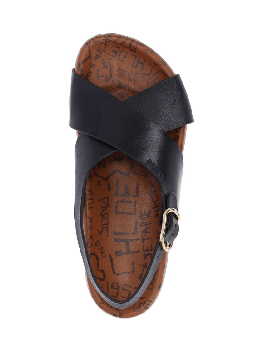 Chloé Artistic Gold-Buckle Adjustable Flat Sandals