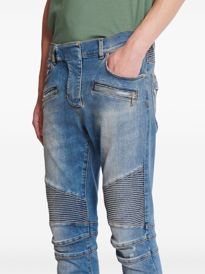 Balmain Indigo Blue Slim Cut Denim Trousers