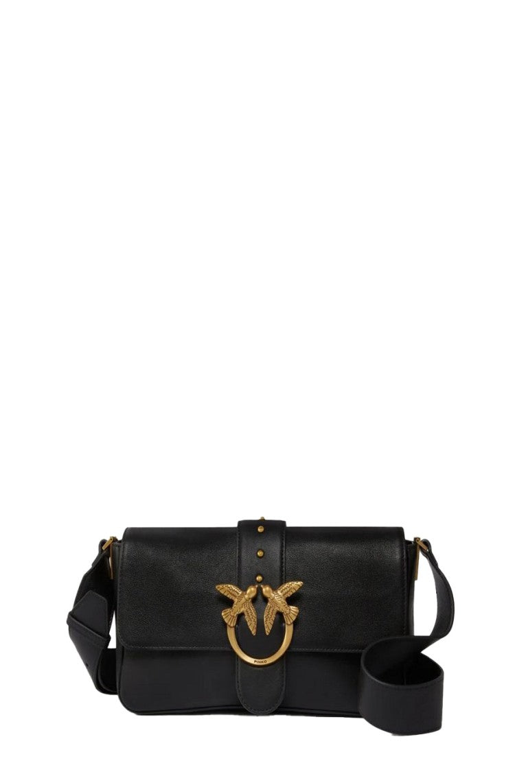 Pinko Black Leather Handbag With Gold-Tone Embellishment