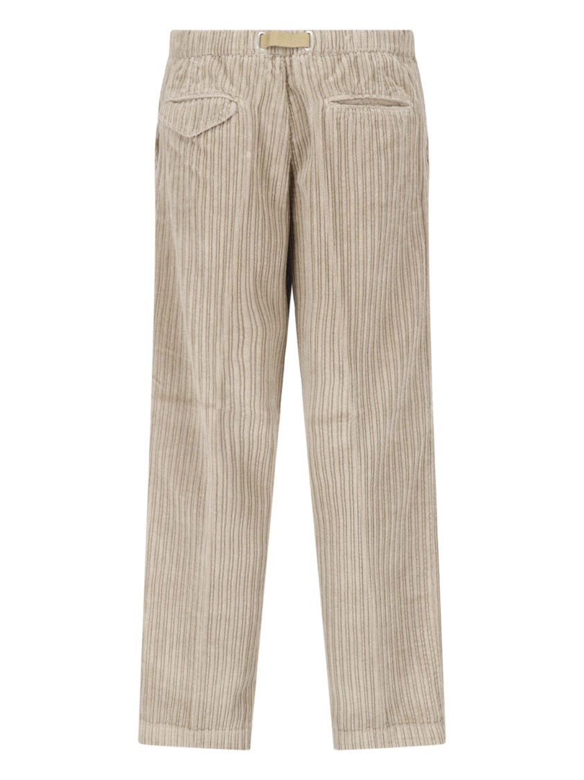 White Sand Vertical Ribbed Adjustable Waistband Straight-Leg Pants