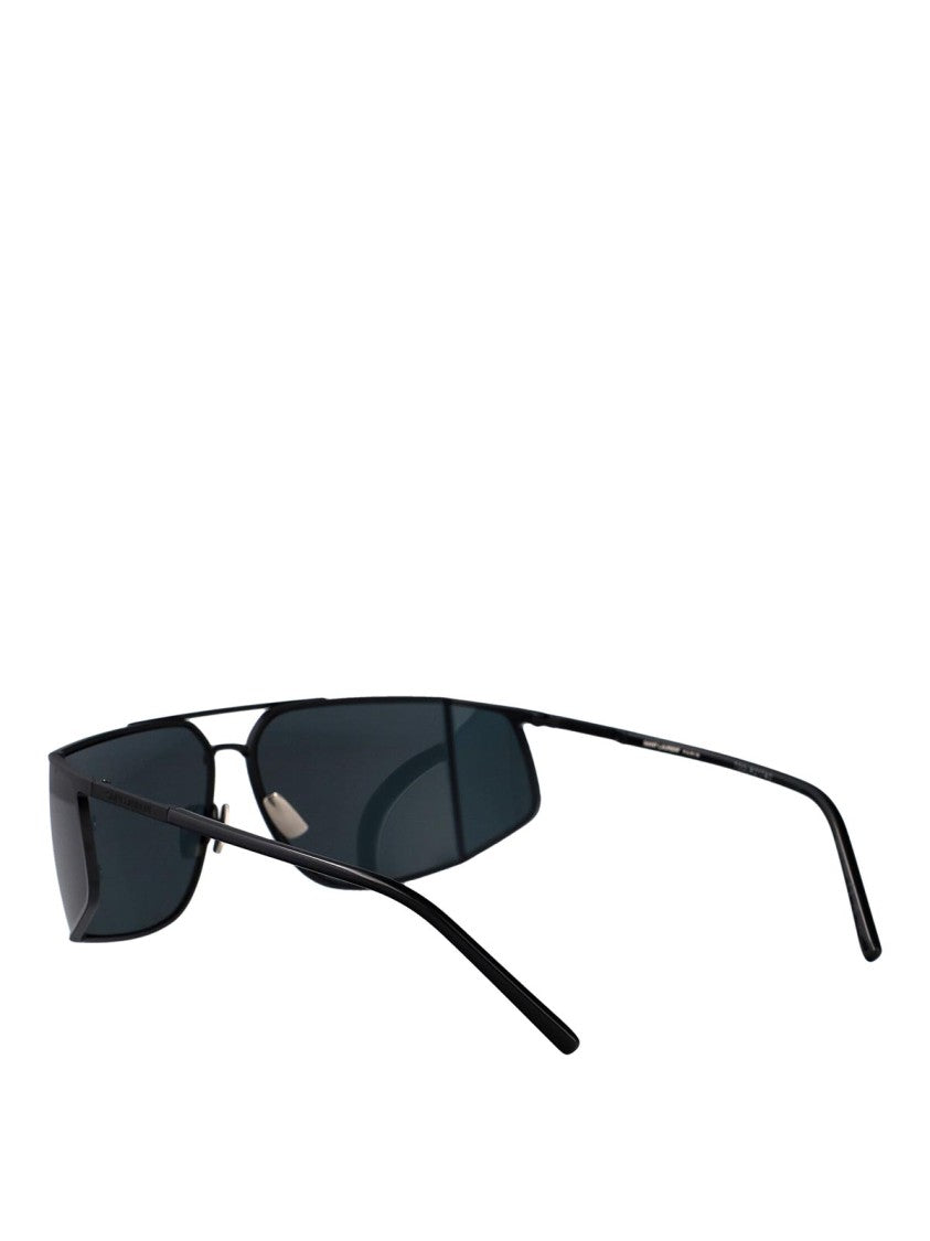 Saint Laurent Angular Metal Frame Sunglasses With Dark Lenses