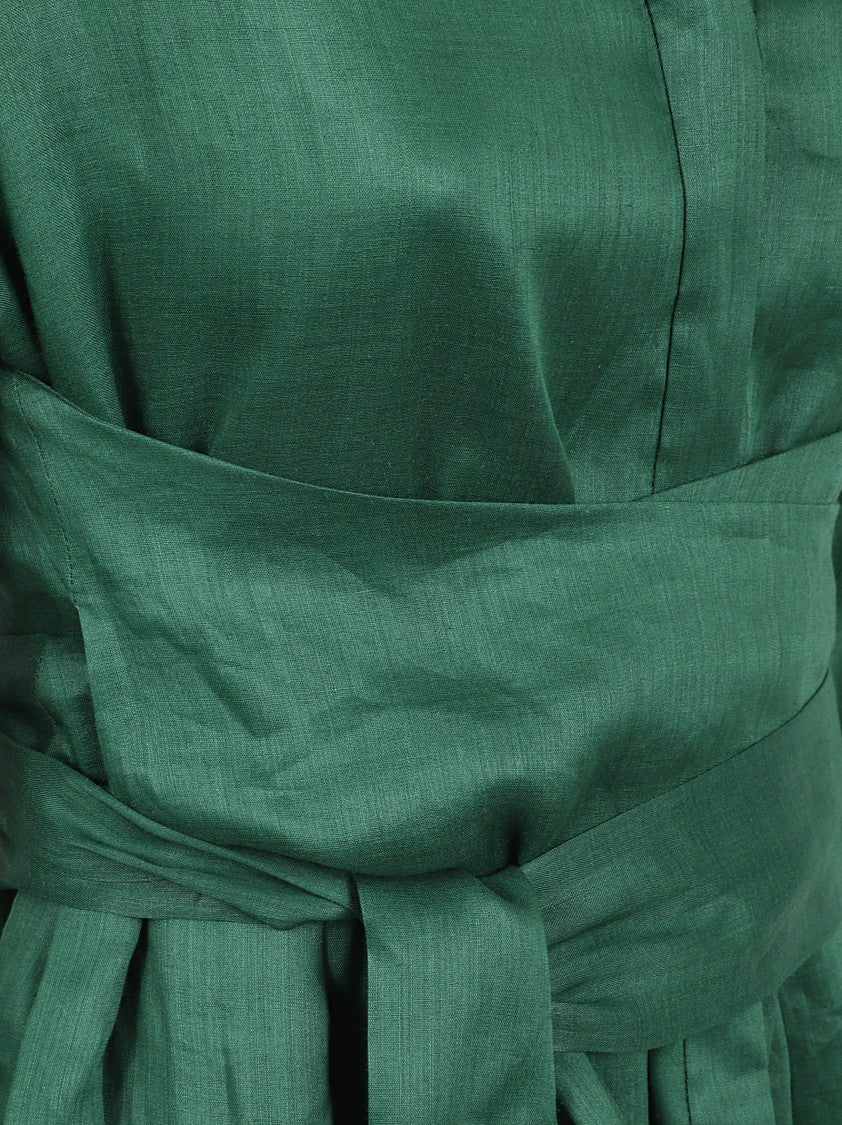 Max Mara A-Line Midi Dress With Bow Detail And V-Neckline