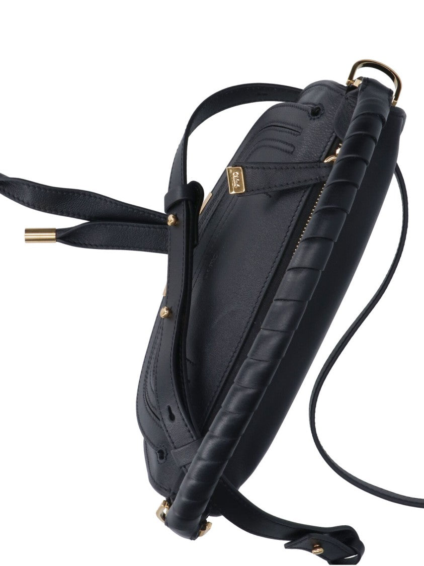Chloé Crescent-Shaped Handbag With Curved Stitching And Gold-Tone Accents
