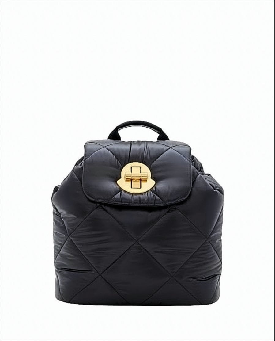 Moncler Quilted Black Polyamide Backpack With Gold-Tone Turn-Lock Closure