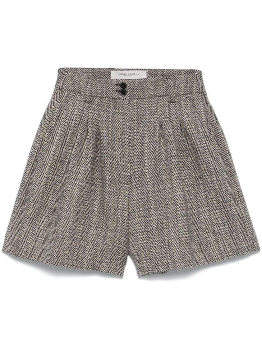 Golden Goose Herringbone Print Wool Shorts