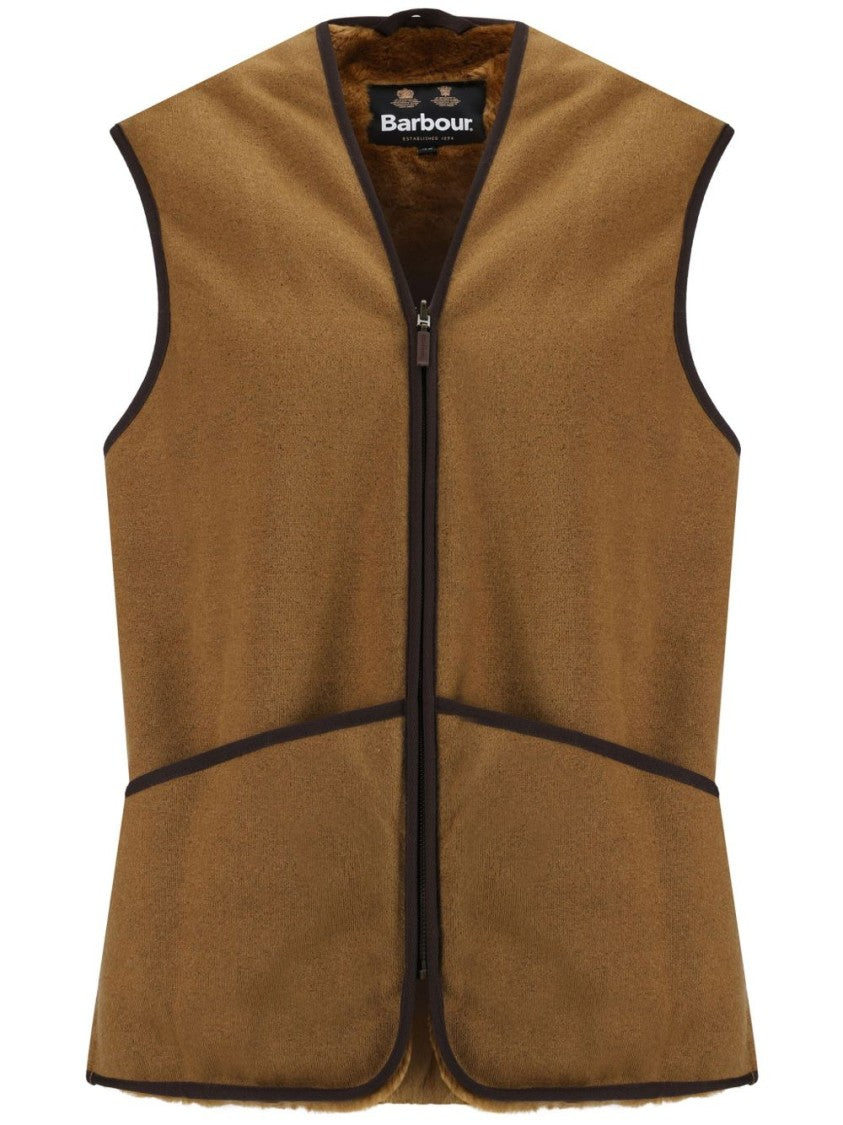 Barbour Sleeveless Tailored Jacket With Textured Fabric And Contrasting Trim