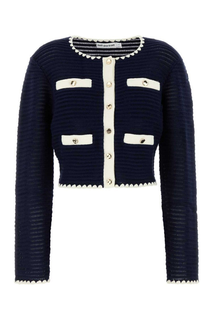 Self-Portrait Navy Blue Crochet Cardigan