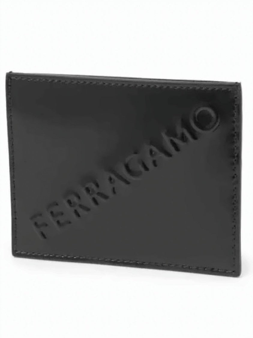 Salvatore Ferragamo Black Calf Leather Card Wallet