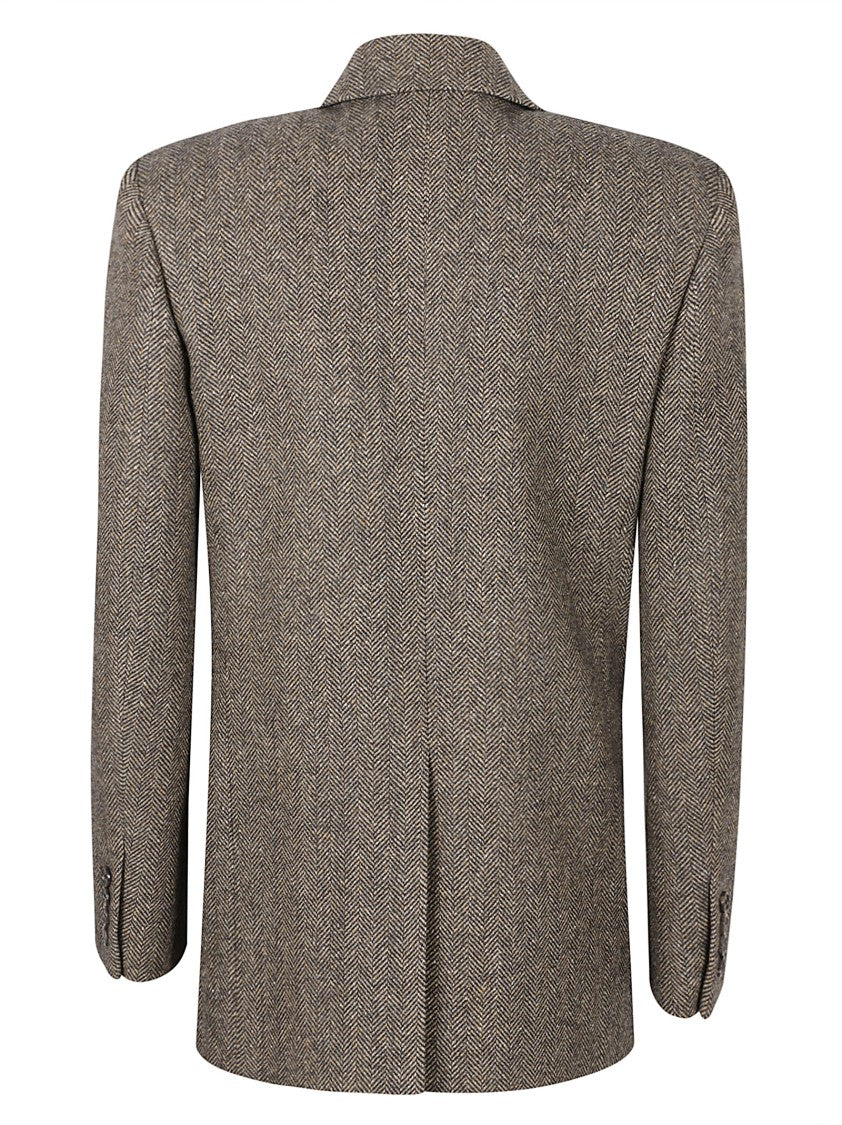 Saint Laurent Double-Breasted Herringbone Wool Blazer