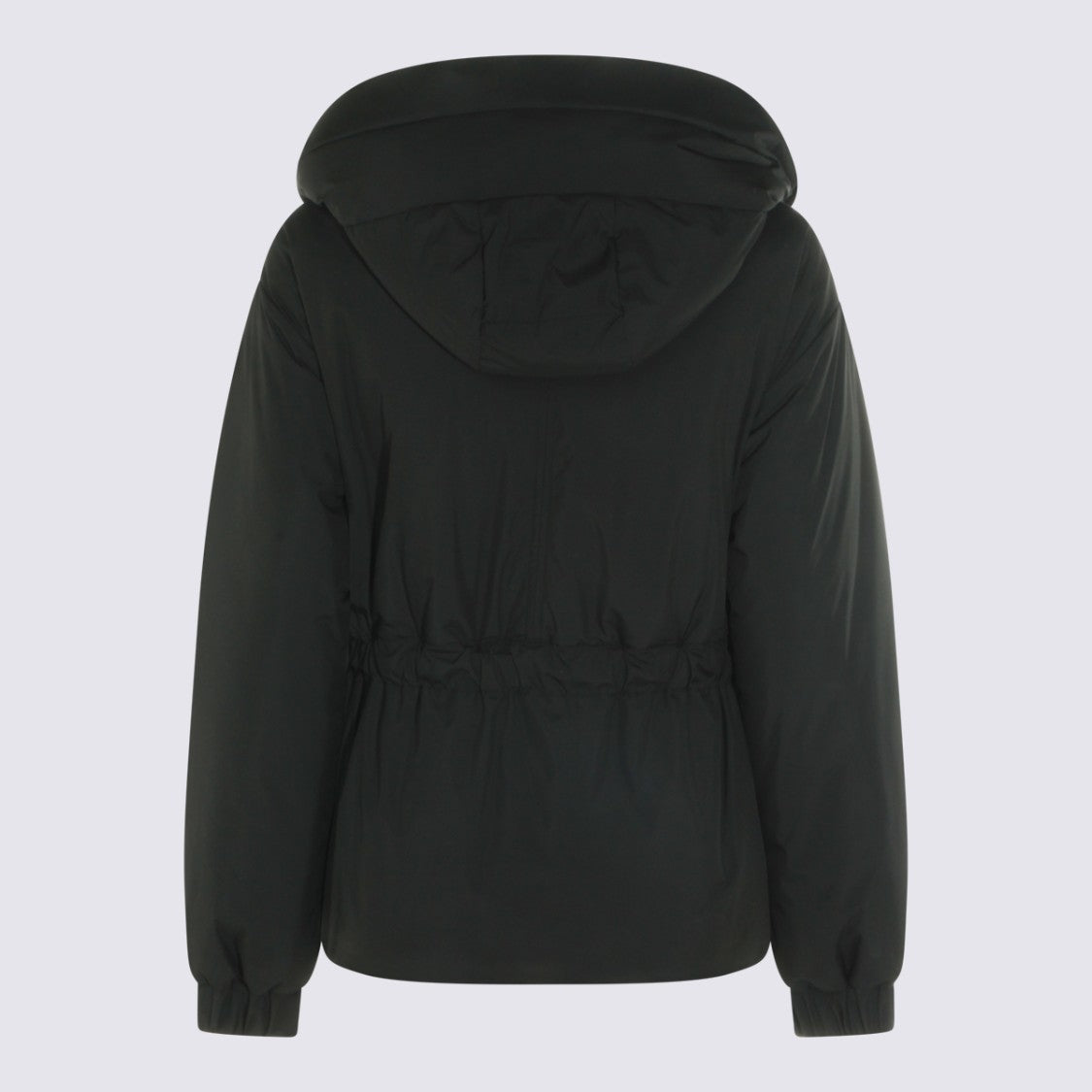 Moorer Belted Black Short Jacket With High Collar And Hood