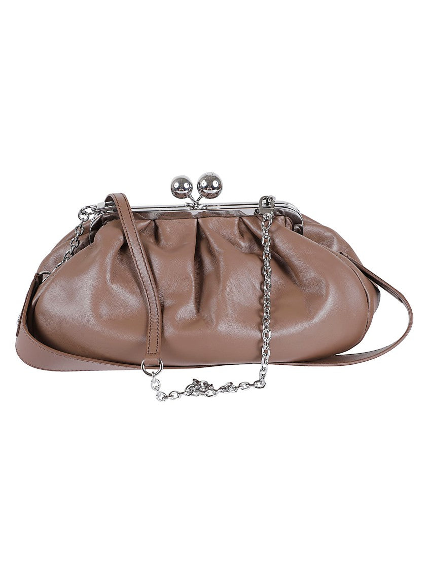 Max Mara Pleated Leather Handbag With Detachable Chain Strap