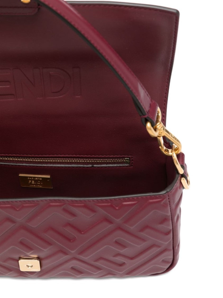 Fendi Burgundy Rectangular Handbag With Geometric Embossing