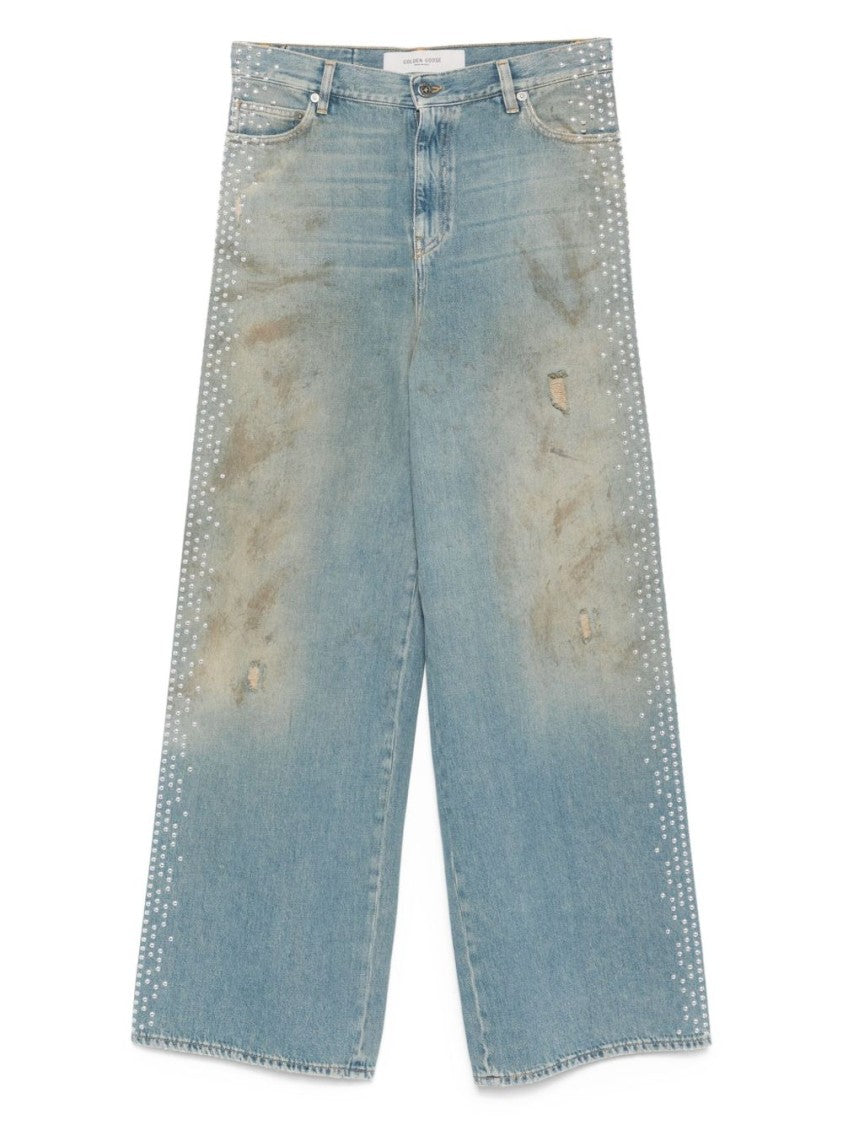 Golden Goose Distressed Light Blue Wide-Leg Jeans