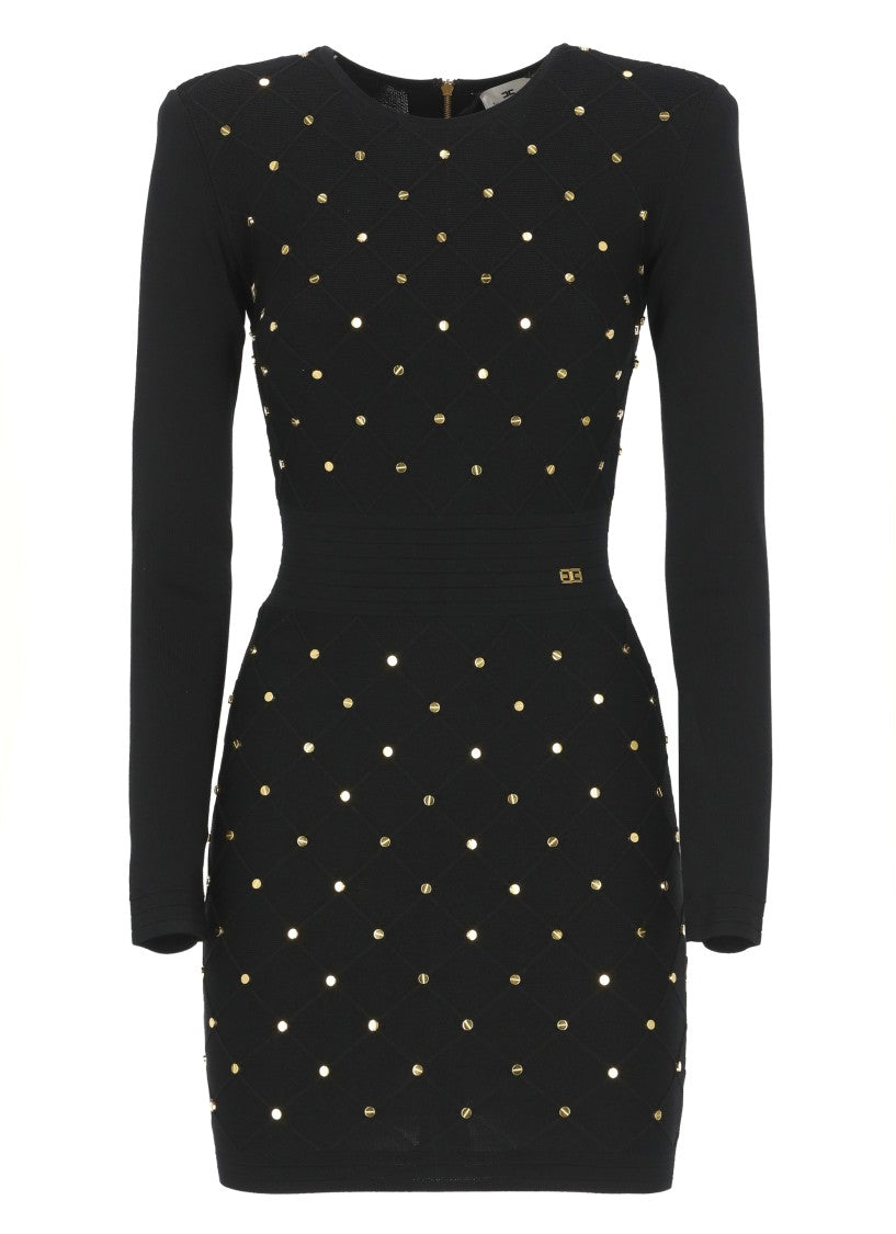 Elisabetta Franchi Fitted Knitted Dress With Jewel Embellishments
