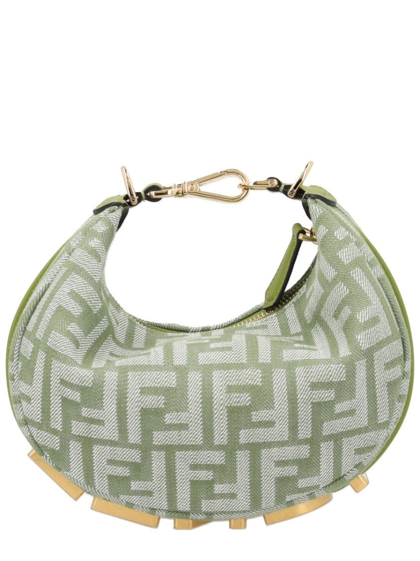 Fendi Mini Hobo Bag With Geometric Woven Fabric And Golden Accents