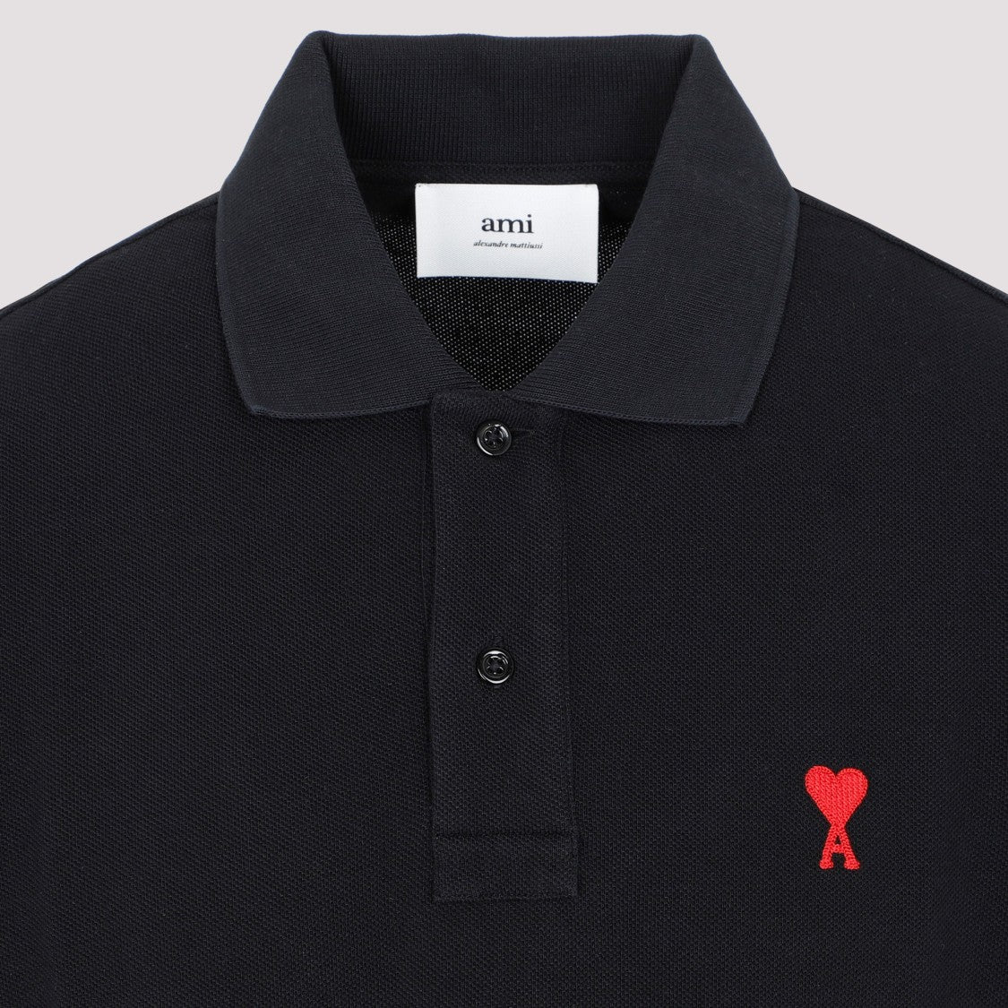 Ami Paris Organic Cotton Black Polo Shirt With Contrasting Embroidered Logo