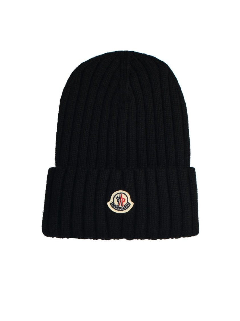 Moncler Black Virgin Wool Beanie