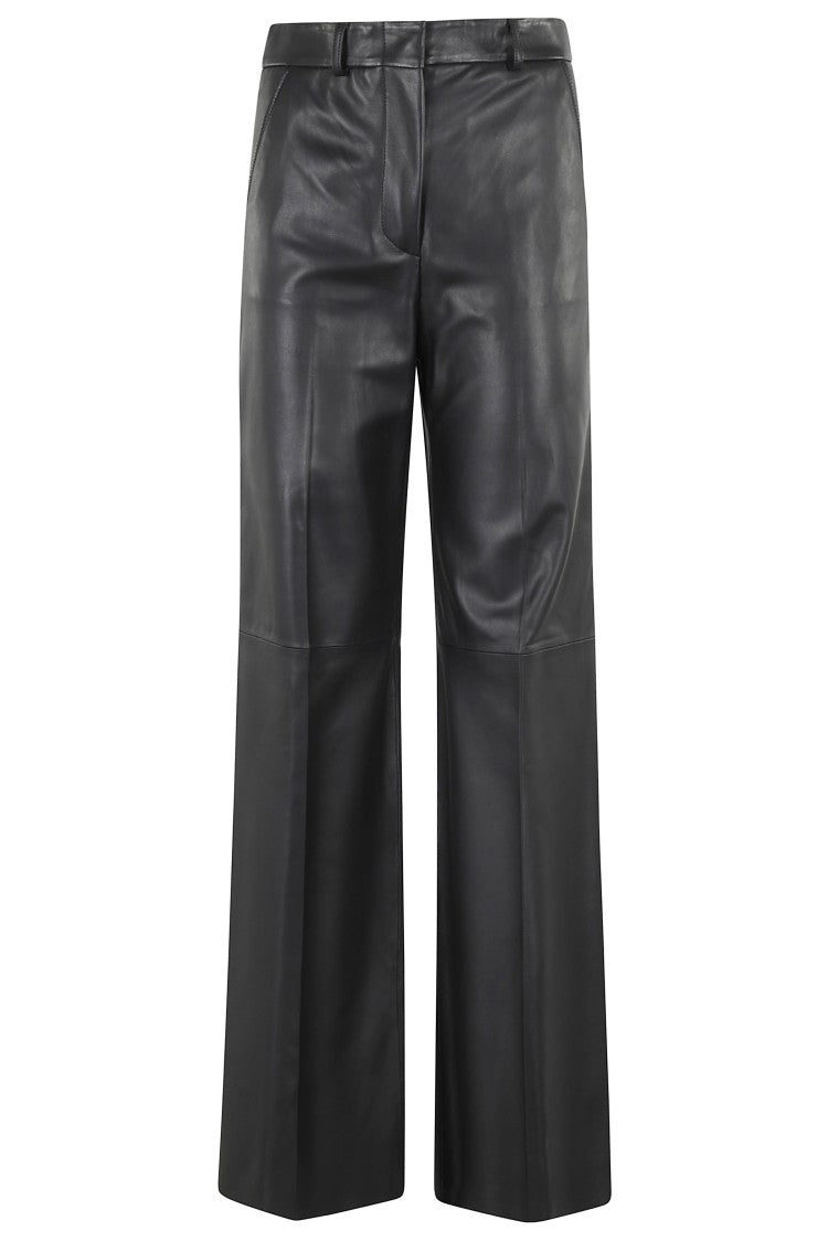 Emporio Armani Straight Leg Leather Trousers With Refined Closure