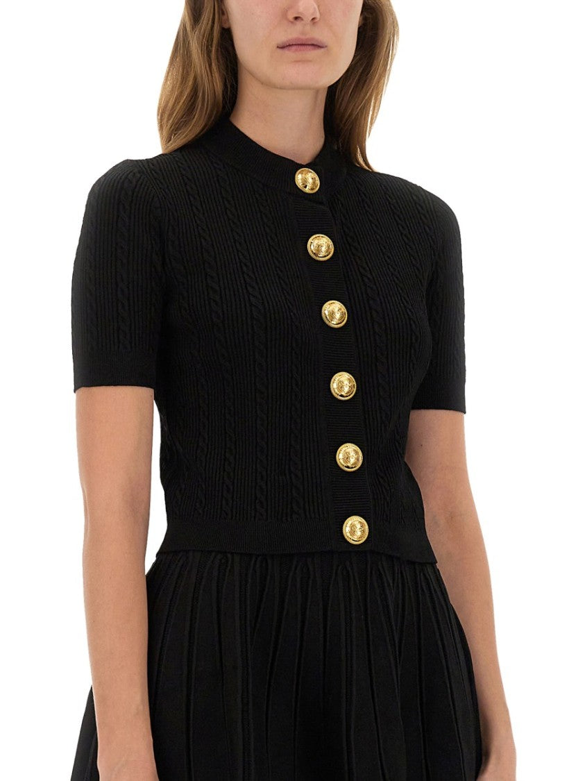 Balmain Textured Ribbed Knitted Cardigan With Button-Up Front