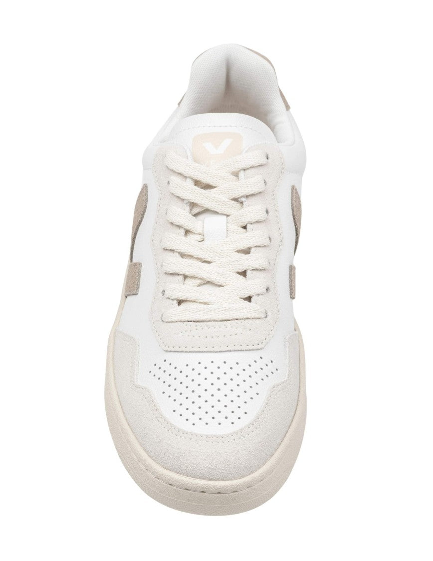 Veja V-90 Leather Sneakers, White And Cream