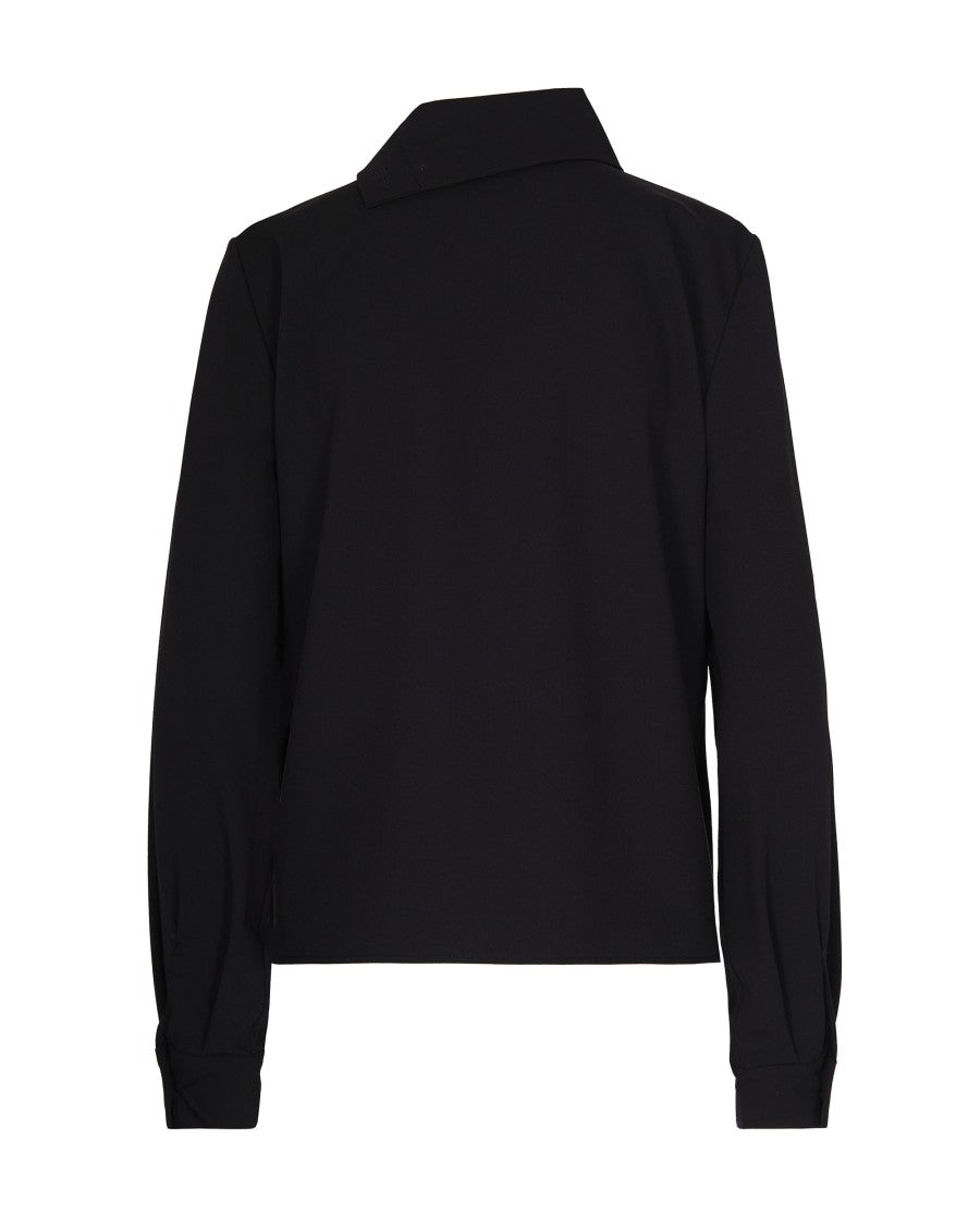 Patrizia Pepe Structured High-Neck Top With Textured Fabric And Decorative Button Detail