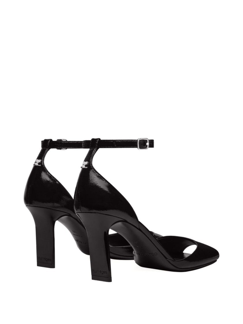 Courrèges Black Patent Leather Ankle Strap Heels