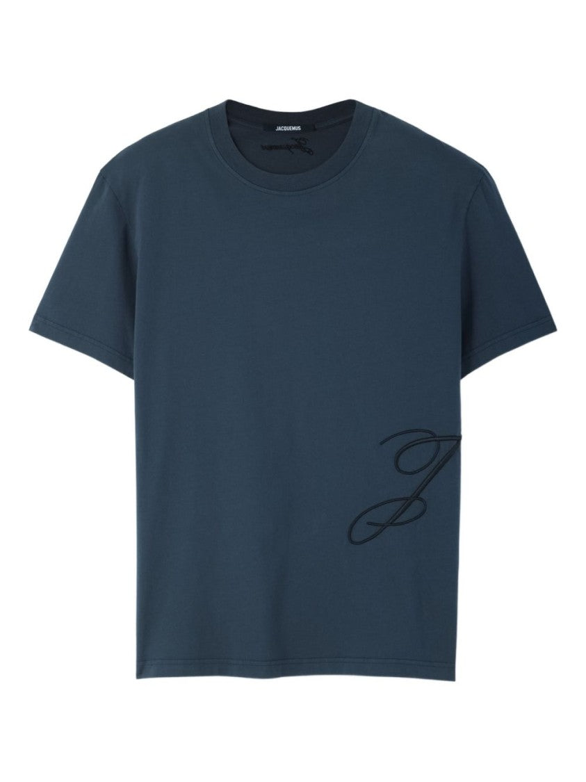 Jacquemus Navy Blue Embroidered Logo Crew Neck T-Shirt