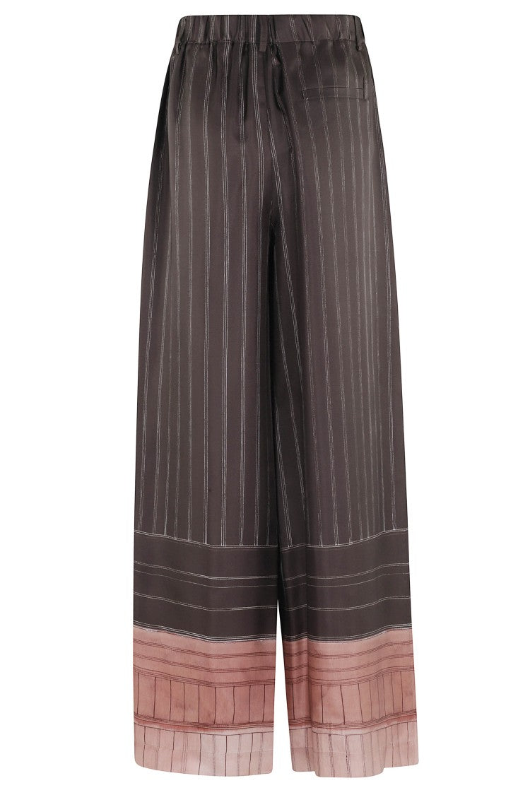 Alysi Brown Pinstripe Elastic-Band Silk Wide-Leg Pants