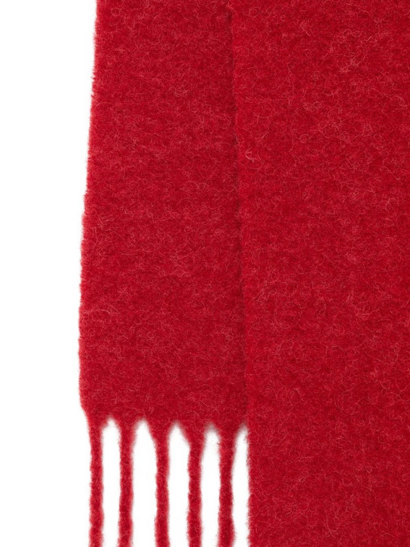 Jacquemus Red Knitted Logo Appliqué Fringed Scarf