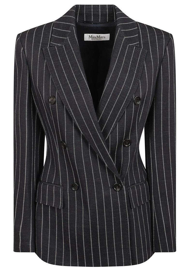 Max Mara Tailored Double-Breasted Pinstripe Blazer With Peak Lapels