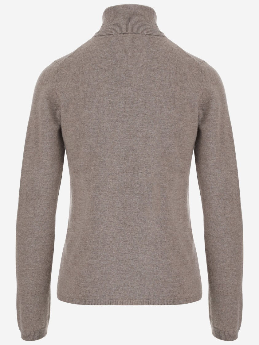 Allude Beige Turtleneck Ribbed Edges Cashmere Sweater