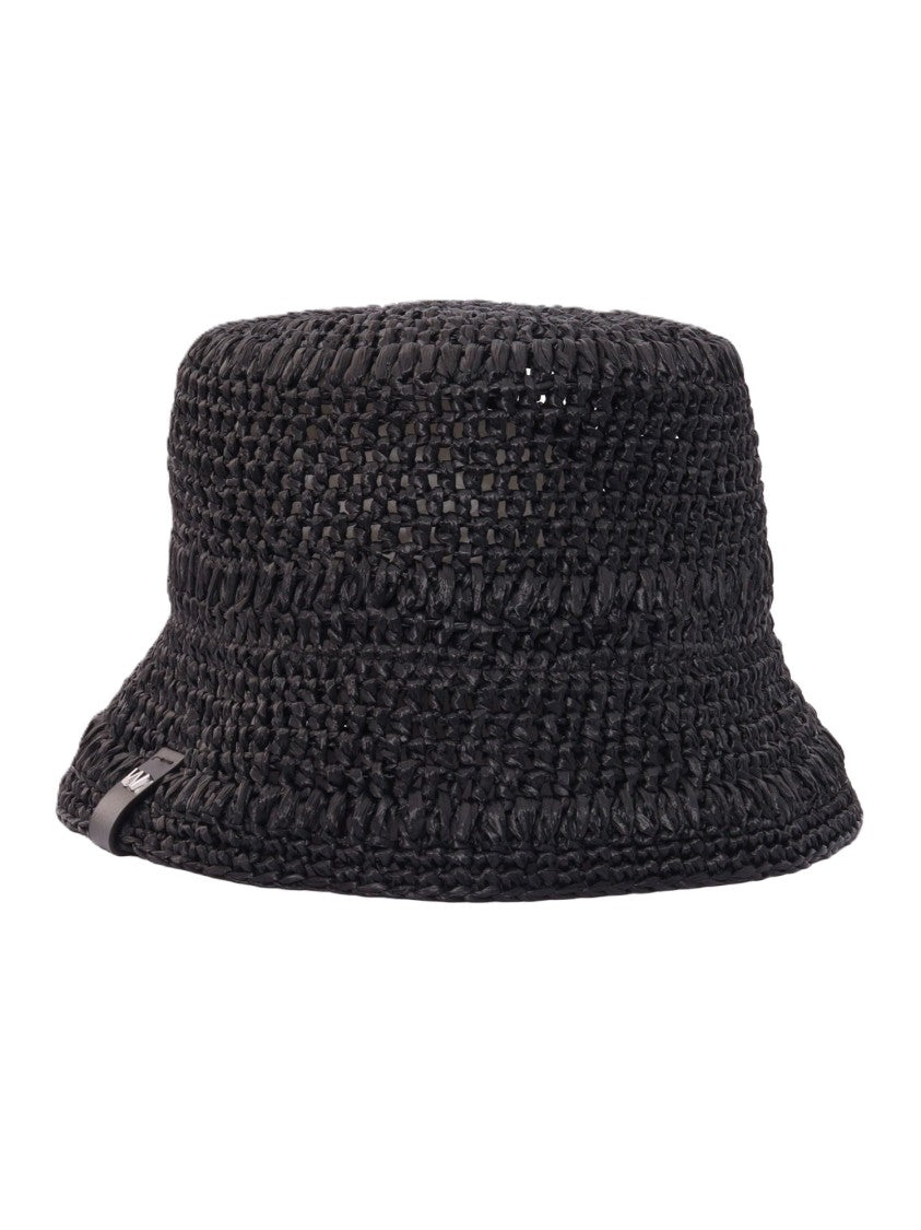 Max Mara Woven Black Bucket Hat With Textured Braided Design