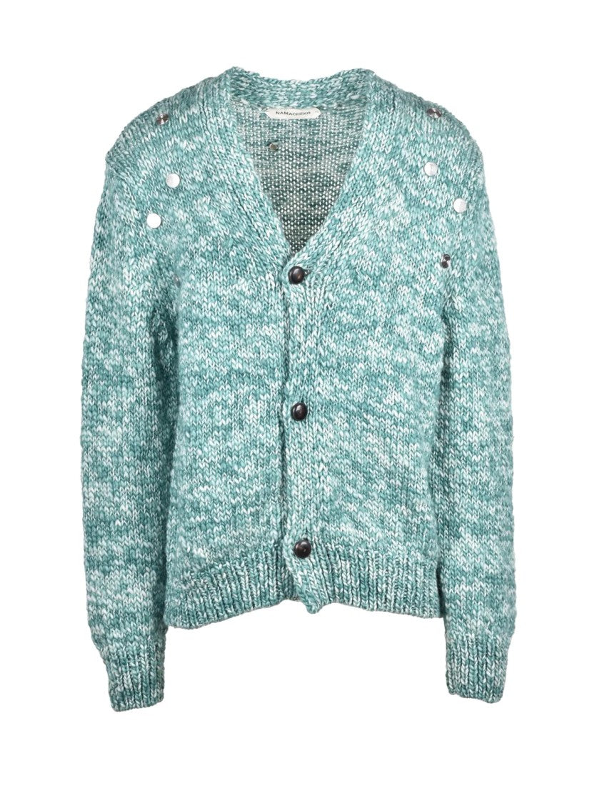 Namacheko Green Marled Metal Accents Merino Wool Long Cardigan