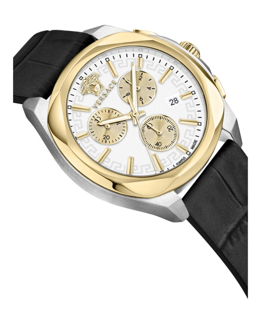 Versace Versace Chronograph Timepiece With Gold-Tone Accents And Textured Strap