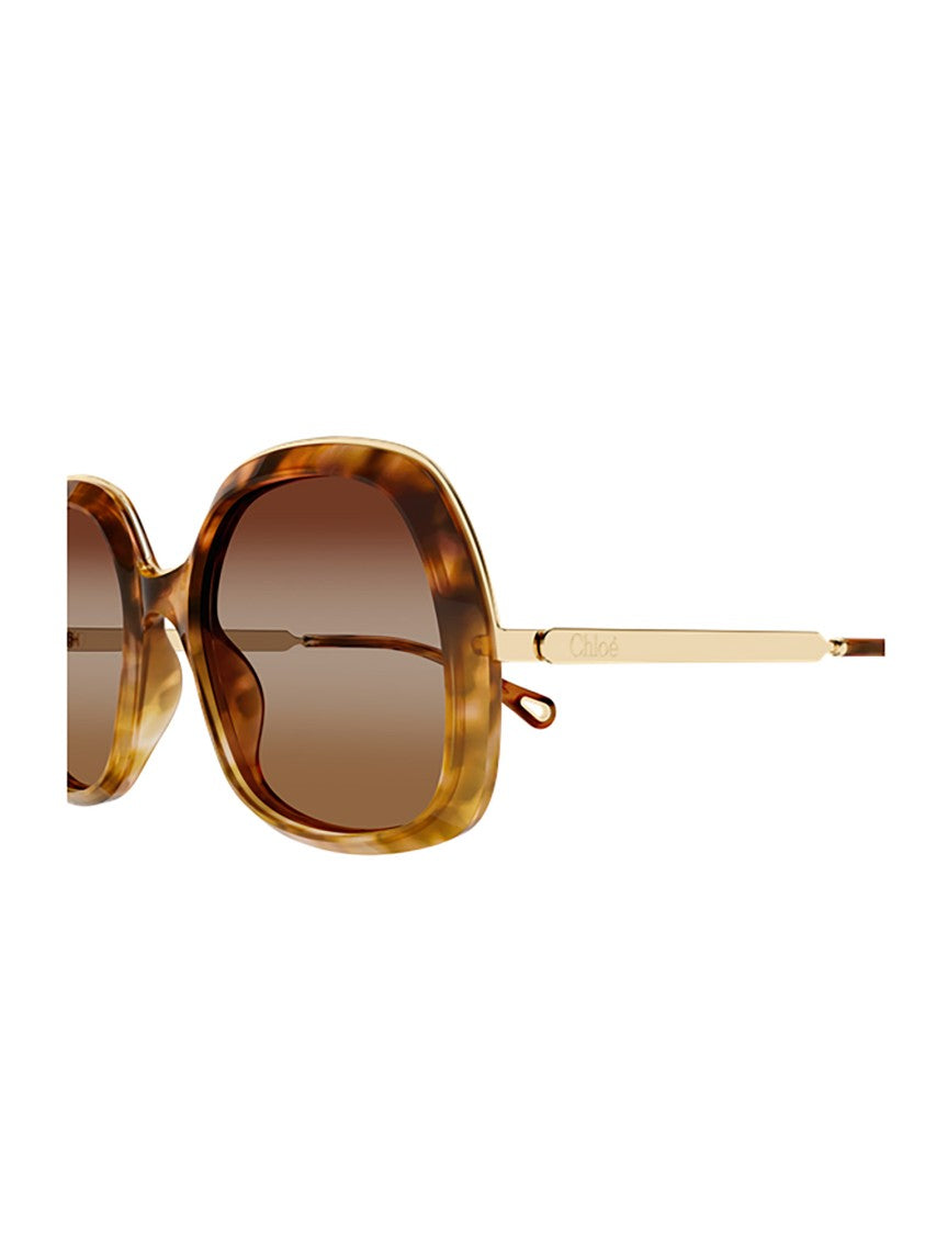 Chloé Rectangular Tortoiseshell Sunglasses With Gradient Lenses And Slim Metallic Temples
