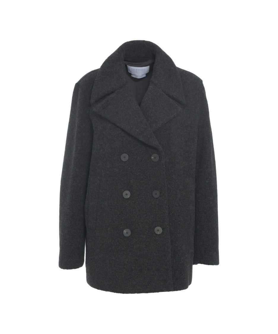 Harris Wharf London Bouclé Peacoat With Double-Breasted Closure And Wide Lapels