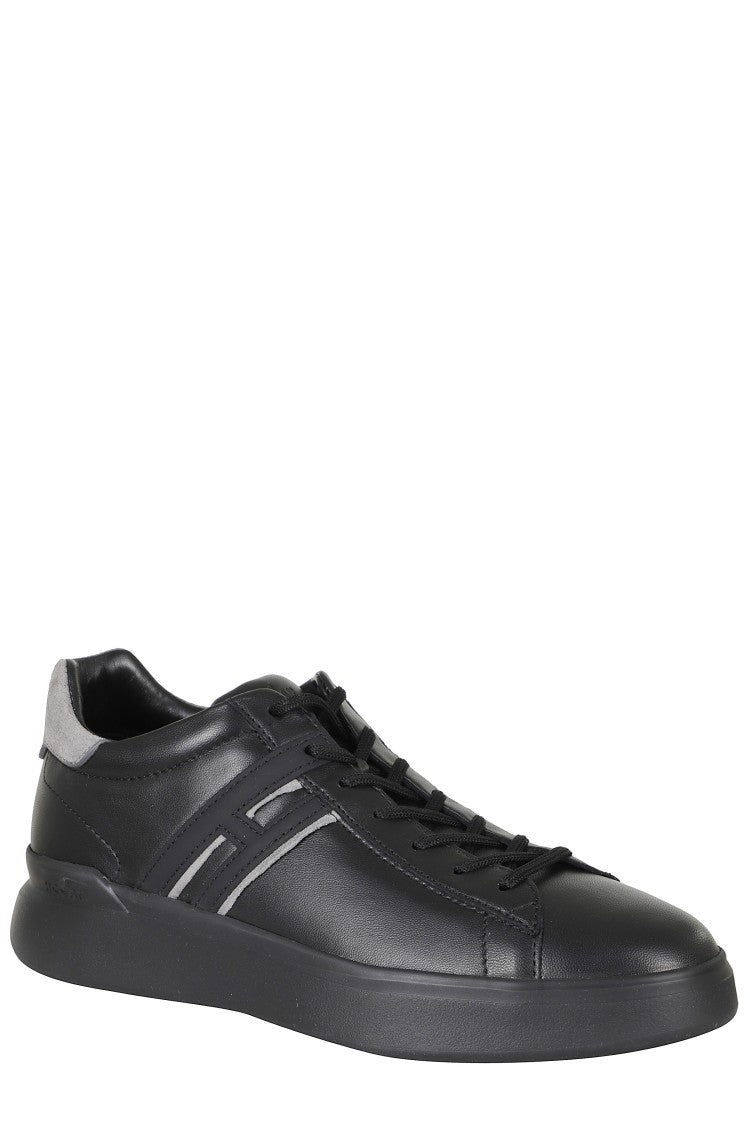 Hogan Black H580 Smooth Leather Rubber Sole Leather Sneakers