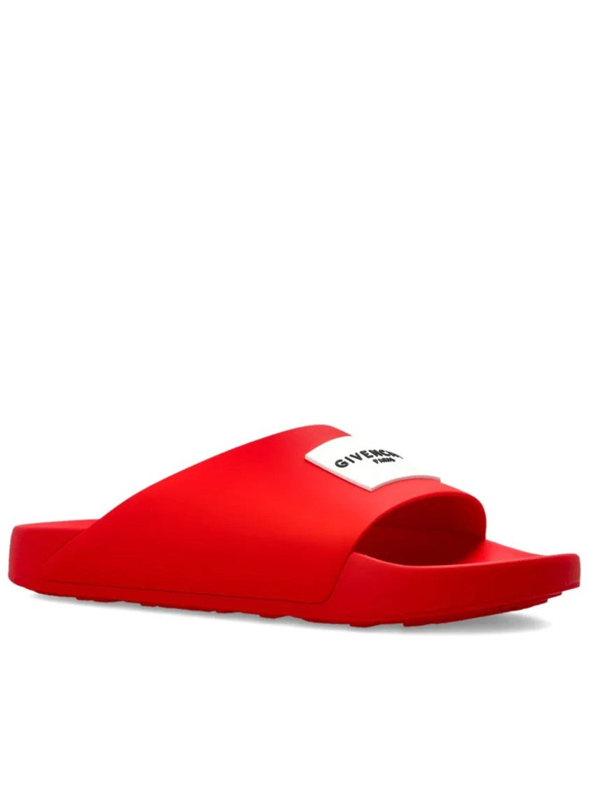 Givenchy Label Slide Red Polyurethane Logo Sandals