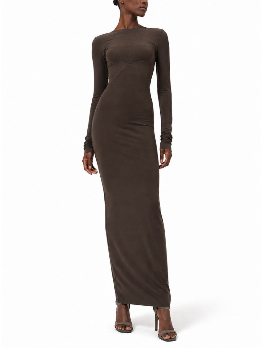 Rick Owens Black High Neckline Back Slit Gown