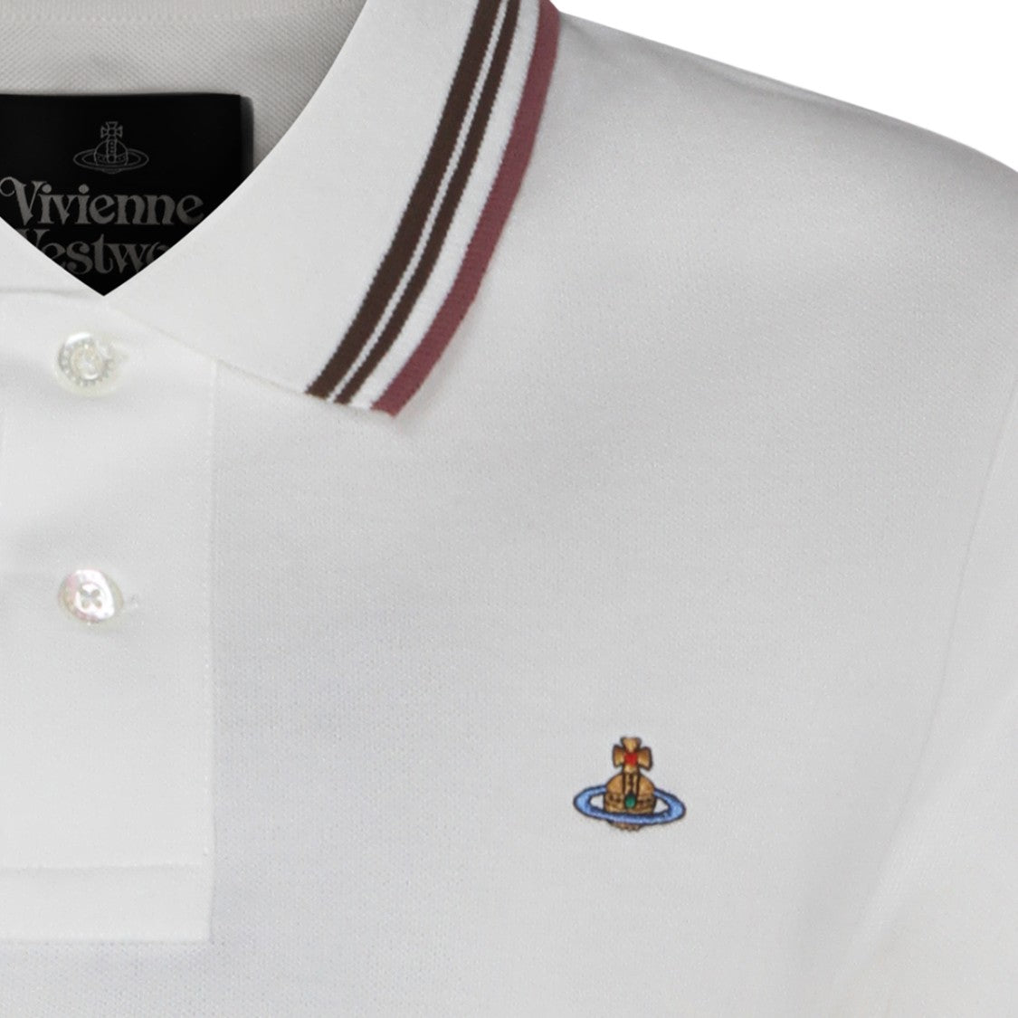 Vivienne Westwood Cropped White Polo Shirt With Striped Collar