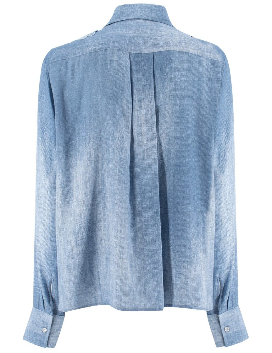 Ermanno Scervino Floral Lace Shoulder Shirt In Vintage Jeans Fabric