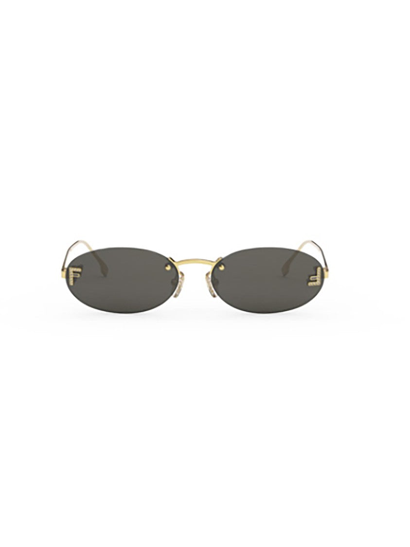 Fendi Oval Metal Sunglasses With Gold Finish And Slim Temples