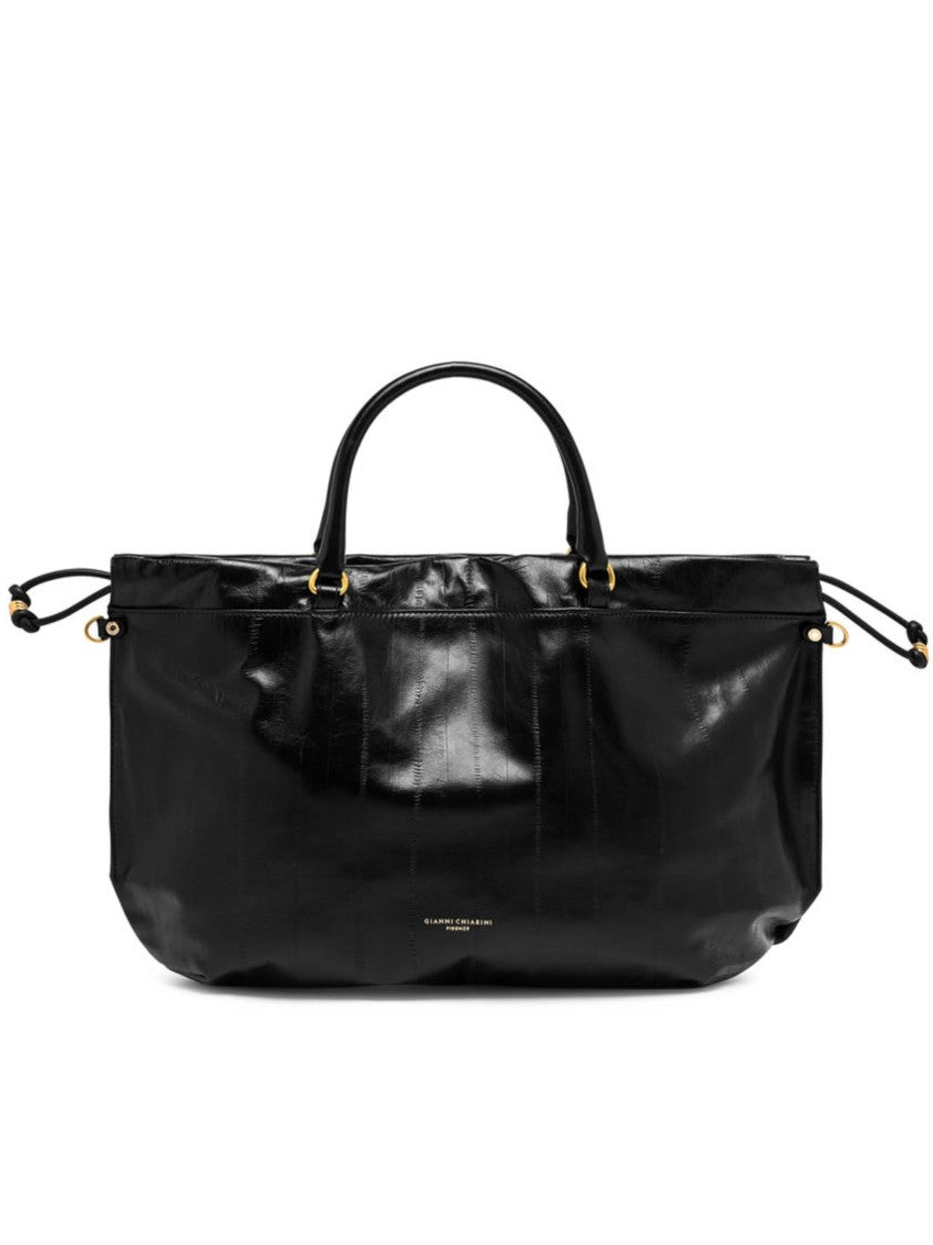 Gianni Chiarini Glossy Black Handbag With Ruched Design