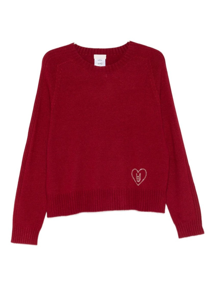Liu Jo Red Knit Sweater With Heart Emblem Detail