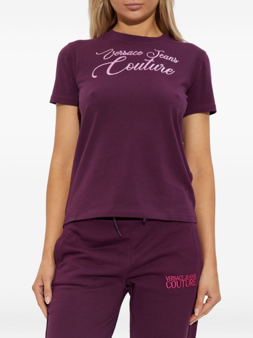 Versace Jeans Couture Bordeaux T-Shirt With Sparkling Logo Detail